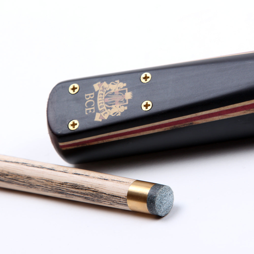 BCE 3 Piece Heritage Snooker Cue and Hard Case 3/4 Cut- Sapele Mahogany Butt - 9.5mm Tip - 145cm - Black/Natural/Purple