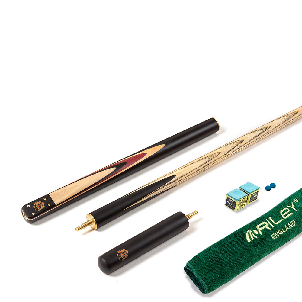 BCE 3 Piece Heritage Snooker Cue and Hard Case 3/4 Cut - Sapele Mahogany Butt - 9.5mm Tip - 145cm - Black/Natural/Purple