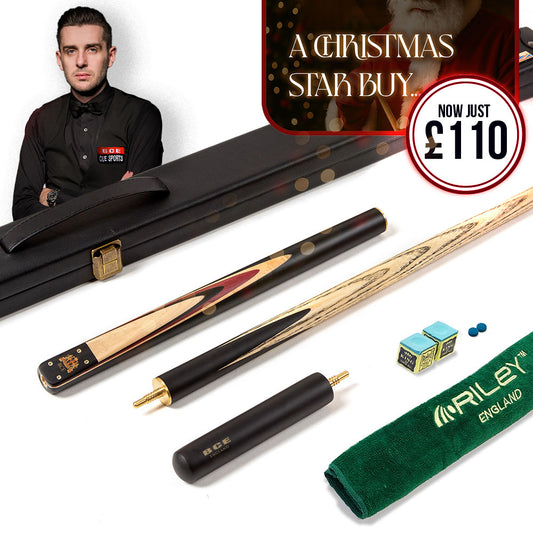 BCE 3 Piece Heritage Snooker Cue - 3/4 Cut Cue - Layered Ebonised Black Wood Butt - 9.5mm Tip - 145cm - Black/Natural/Purple