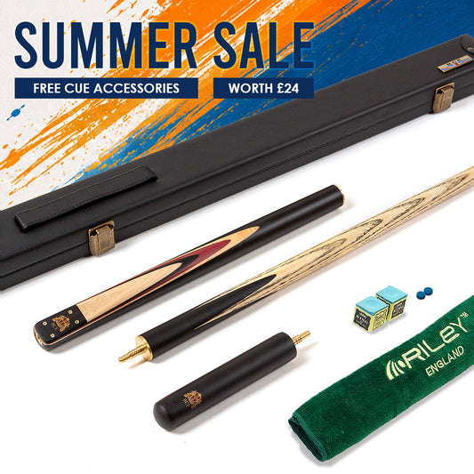 BCE 3 Piece Heritage Snooker Cue - 3/4 Cut Cue - Layered Ebonised Black Wood Butt - 9.5mm Tip - 145cm - Black/Natural/Purple