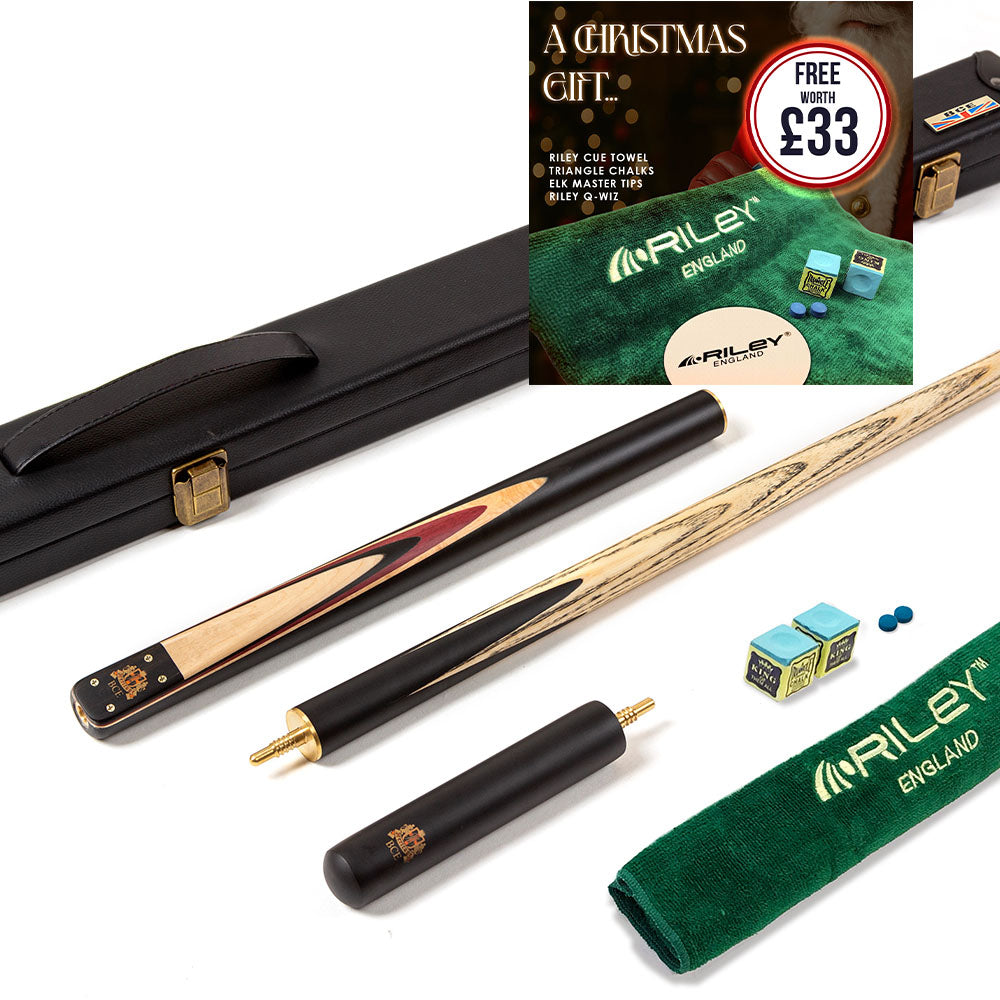 BCE 3 Piece Heritage Snooker Cue - 3/4 Cut Cue - Layered Ebonised Black Wood Butt - 9.5mm Tip - 145cm - Black/Natural/Purple