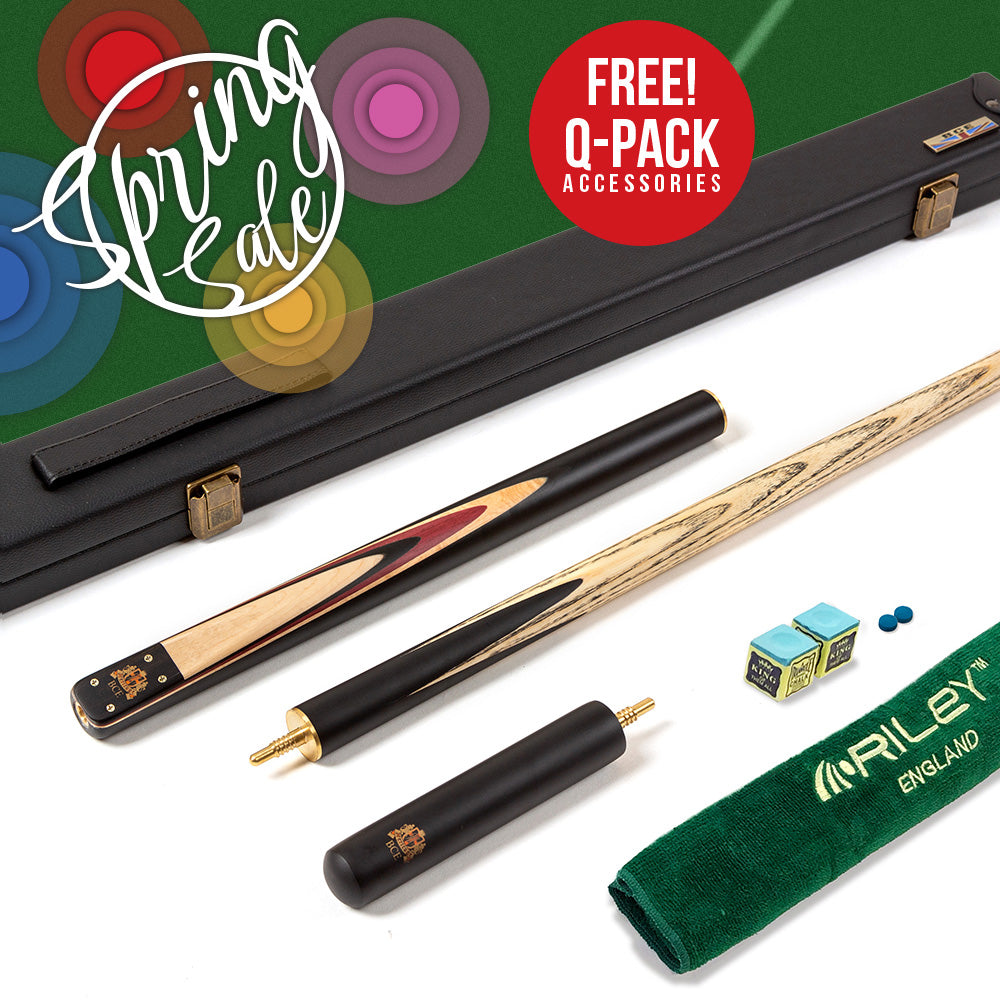 BCE 3 Piece Heritage Snooker Cue - 3/4 Cut Cue - Layered Ebonised Black Wood Butt - 9.5mm Tip - 145cm - Black/Natural/Purple