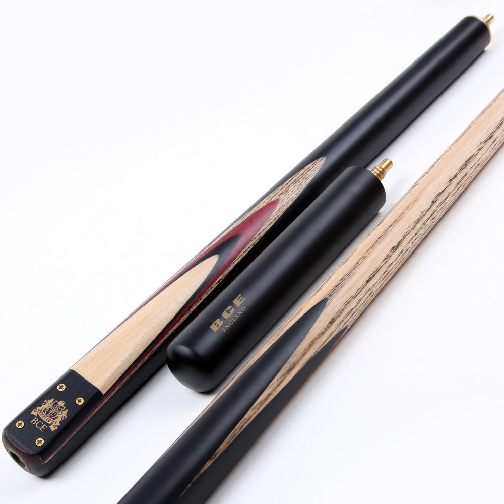 BCE 3 Piece Heritage Snooker Cue and Hard Case 3/4 Cut - Sapele Mahogany Butt - 9.5mm Tip - 145cm - Black/Natural/Purple
