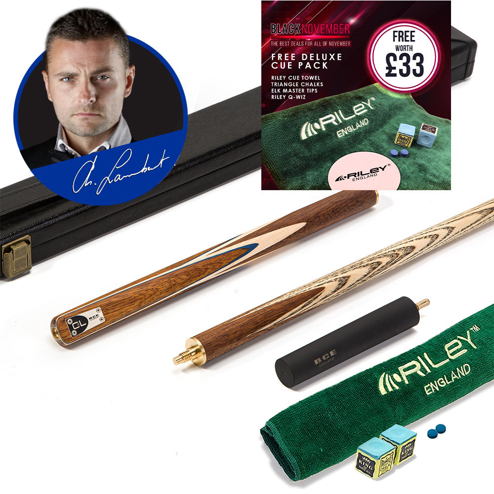 BCE C8L - 3 Piece English Pool Cue - 3/4 Cut Cue - Exotic Wood Butt with 9mm Tip - 145cm - Blue/ Natural Wood