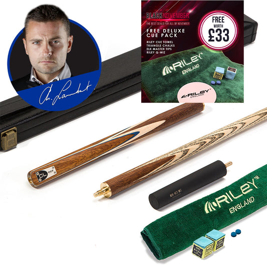 BCE C8L - 3 Piece English Pool Cue - 3/4 Cut Cue - Exotic Wood Butt with 9mm Tip - 145cm - Blue/ Natural Wood
