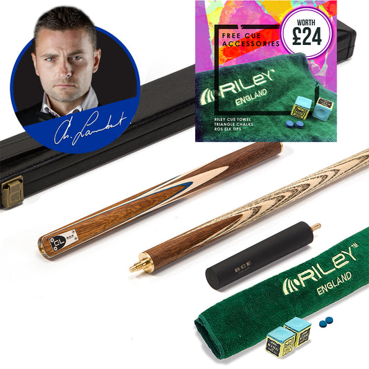 BCE C8L - 3 Piece English Pool Cue 3/4 Cut - Exotic Wood Butt with 9mm Tip - 145cm - Blue/ Natural Wood - with Deluxe Hard Case