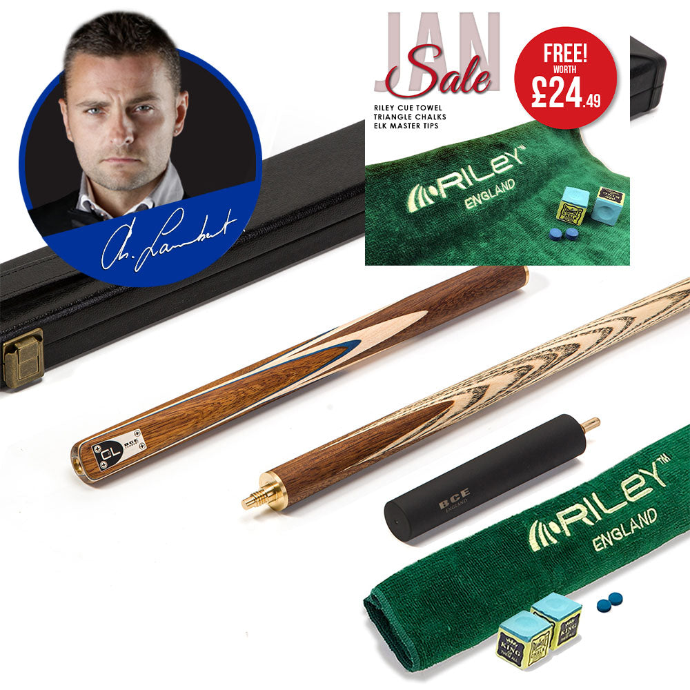 BCE C8L - 3 Piece English Pool Cue - 3/4 Cut Cue - Exotic Wood Butt with 9mm Tip - 145cm - Blue/ Natural Wood