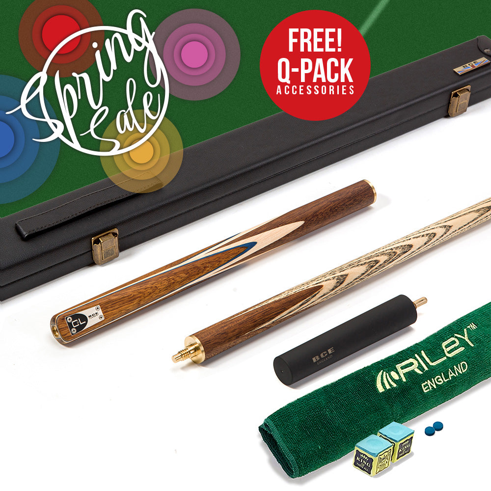 BCE C8L - 3 Piece English Pool Cue - 3/4 Cut Cue - Exotic Wood Butt with 9mm Tip - 145cm - Blue/ Natural Wood