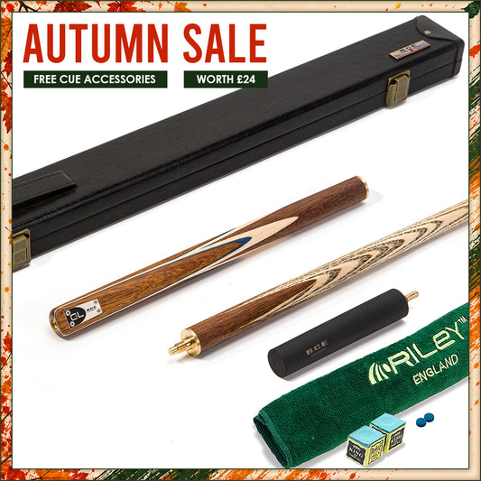BCE C8L - 3 Piece English Pool Cue - 3/4 Cut Cue - Exotic Wood Butt with 9mm Tip - 145cm - Blue/ Natural Wood