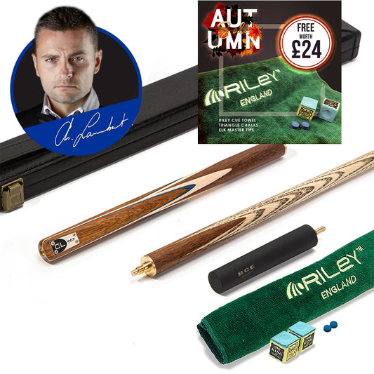 BCE C8L - 3 Piece English Pool Cue - 3/4 Cut Cue - Exotic Wood Butt with 9mm Tip - 145cm - Blue/ Natural Wood
