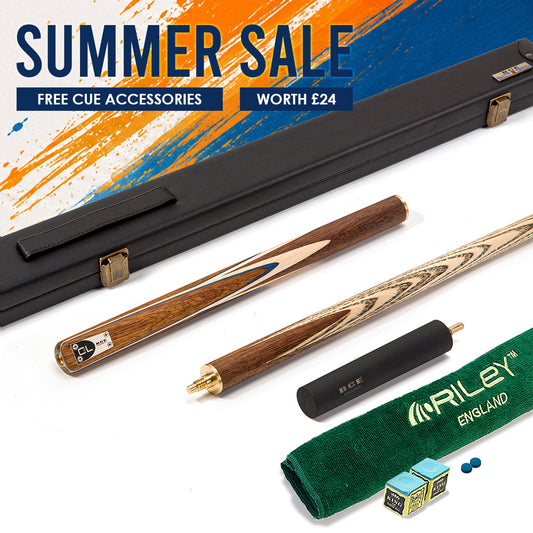 BCE C8L - 3 Piece English Pool Cue - 3/4 Cut Cue - Exotic Wood Butt with 9mm Tip - 145cm - Blue/ Natural Wood