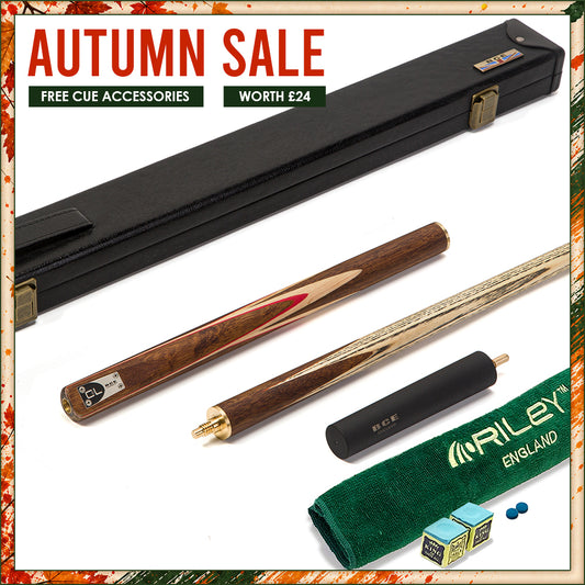 BCE C8L - 3 Piece English Pool Cue - 3/4 Cut Cue - Exotic Wood Butt with 9mm Tip - 145cm - Red/ Natural Wood