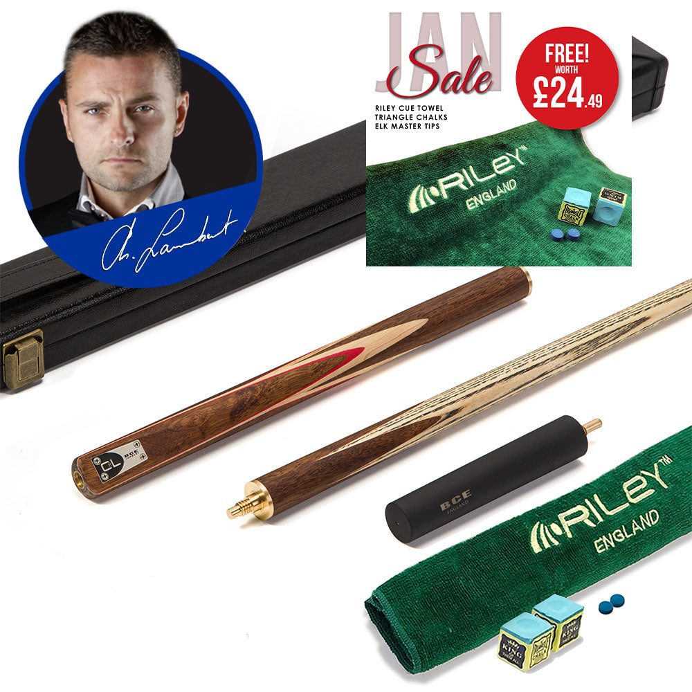 BCE C8L - 3 Piece English Pool Cue - 3/4 Cut Cue - Exotic Wood Butt with 9mm Tip - 145cm - Red/ Natural Wood