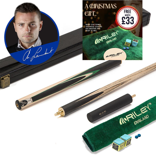 BCE C8L - 3 Piece English Pool Cue - 3/4 Cut Cue - Layered Ebonised Black Wood with 9mm Tip - 145cm - Black/ Green /Light Wood