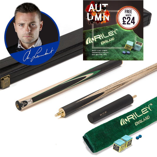 BCE C8L - 3 Piece English Pool Cue - 3/4 Cut Cue - Layered Ebonised Black Wood with 9mm Tip - 145cm - Black/ Light Wood