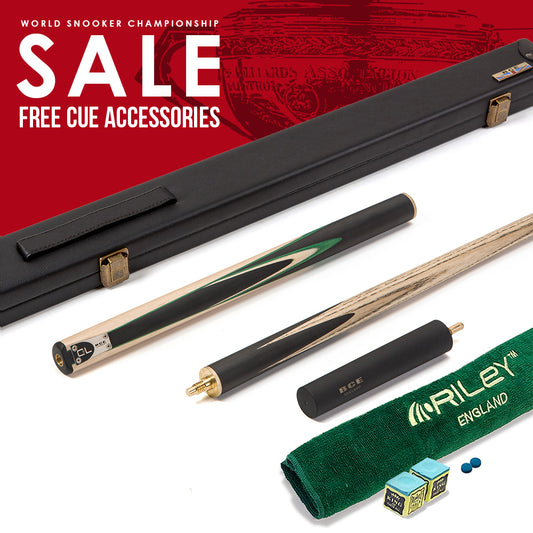 BCE C8L - 3 Piece English Pool Cue - 3/4 Cut Cue - Layered Ebonised Black Wood with 9mm Tip - 145cm - Black/ Green /Light Wood