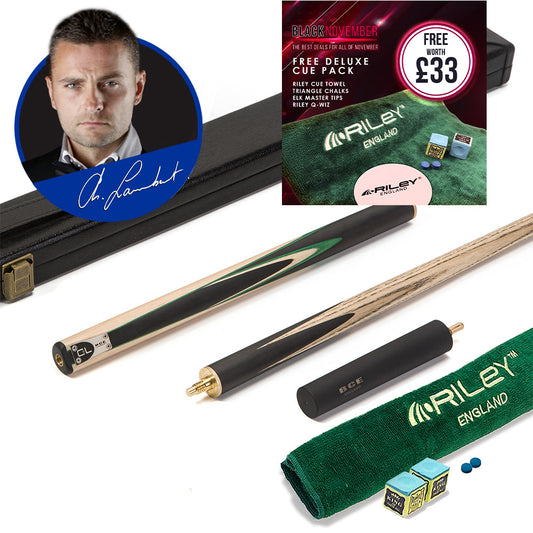 BCE C8L - 3 Piece English Pool Cue - 3/4 Cut Cue - Layered Ebonised Black Wood with 9mm Tip - 145cm - Black/ Light Wood