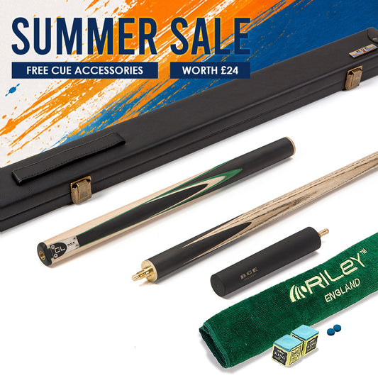 BCE C8L - 3 Piece English Pool Cue - 3/4 Cut Cue - Layered Ebonised Black Wood with 9mm Tip - 145cm - Black/ Green /Light Wood