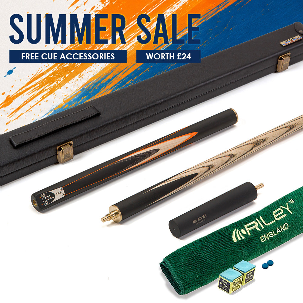 BCE C8L - 3 Piece English Pool Cue and Hard Case - 3/4 Cut Cue - Layered Ebonised Black Wood with 9mm Tip - 145cm - Black/ Orange/ Natural Wood