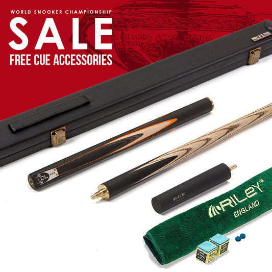 BCE C8L - 3 Piece English Pool Cue and Hard Case - 3/4 Cut Cue - Layered Ebonised Black Wood with 9mm Tip - 145cm - Black/ Orange/ Natural Wood