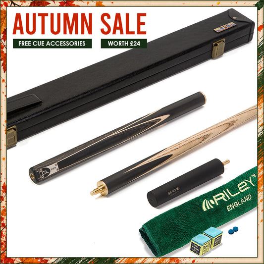 BCE C8L - 3 Piece English Pool Cue - 3/4 Cut Cue - Layered Ebonised Black Wood with 9mm Tip - 145cm - Black/ Grey/ Light Wood
