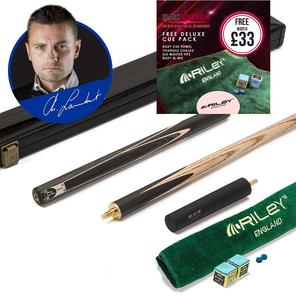 BCE C8L - 3 Piece English Pool Cue - 3/4 Cut Cue - Layered Ebonised Black Wood with 9mm Tip - 145cm - Black/ Grey/ Light Wood