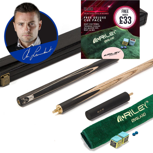 BCE C8L - 3 Piece English Pool Cue - 3/4 Cut Cue - Layered Ebonised Black Wood with 9mm Tip - 145cm - Black/ Green/ Light Wood