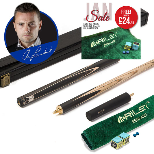 BCE C8L - 3 Piece English Pool Cue - 3/4 Cut Cue - Layered Ebonised Black Wood with 9mm Tip - 145cm - Black/ Grey/ Light Wood