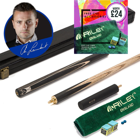 BCE C8L - 3 Piece English Pool Cue 3/4 Cut - Layered Ebonised Black Wood with 9mm Tip - 145cm - Black/ Green/ Light Wood - with Deluxe Hard Case