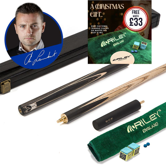 BCE C8L - 3 Piece English Pool Cue - 3/4 Cut Cue - Layered Ebonised Black Wood with 9mm Tip - 145cm - Black/ Grey/ Light Wood