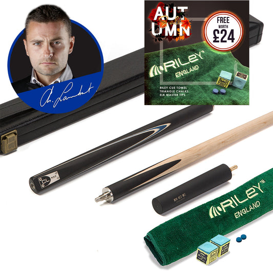 BCE C8L Victory Replica - 3 Piece English Pool Cue - 3/4 Cut Cue - Layered Ebonised Black Wood with 9mm Tip - 145cm - Black/ Blue