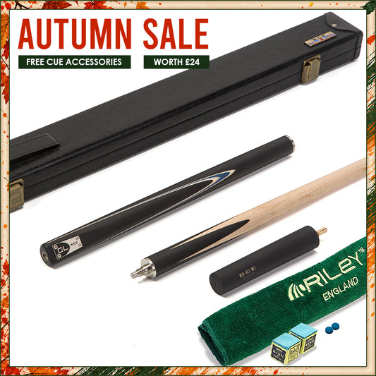BCE C8L Victory Replica - 3 Piece English Pool Cue - 3/4 Cut Cue - Layered Ebonised Black Wood with 9mm Tip - 145cm - Black/ Blue