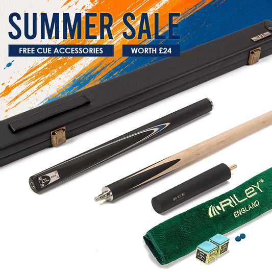 BCE C8L Victory Replica - 3 Piece English Pool Cue - 3/4 Cut Cue - Layered Ebonised Black Wood with 9mm Tip - 145cm - Black/ Blue