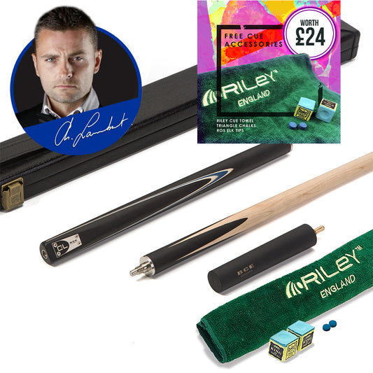 BCE C8L Victory Replica - 3 Piece English Pool Cue 3/4 Cut - Layered Ebonised Black Wood with 9mm Tip - 145cm - Black/ Blue - with Deluxe Hard Case