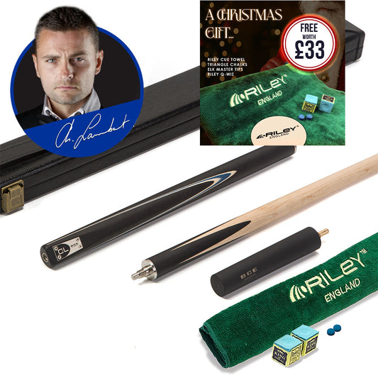 BCE C8L Victory Replica - 3 Piece English Pool Cue - 3/4 Cut Cue - Layered Ebonised Black Wood with 9mm Tip - 145cm - Black/ Blue