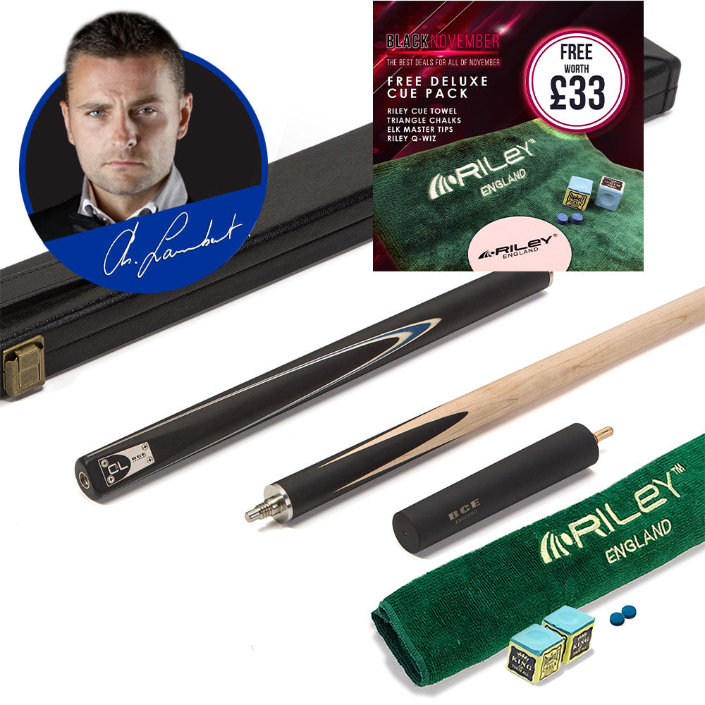 BCE C8L Victory Replica - 3 Piece English Pool Cue - 3/4 Cut Cue - Layered Ebonised Black Wood with 9mm Tip - 145cm - Black/ Blue