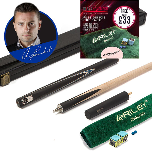 BCE C8L Victory Replica - 3 Piece English Pool Cue - 3/4 Cut Cue - Layered Ebonised Black Wood with 9mm Tip - 145cm - Black/ Blue