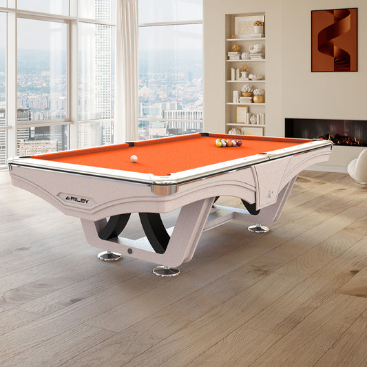 8ft Riley Ray Tournament American Pool Table - White/Chrome
