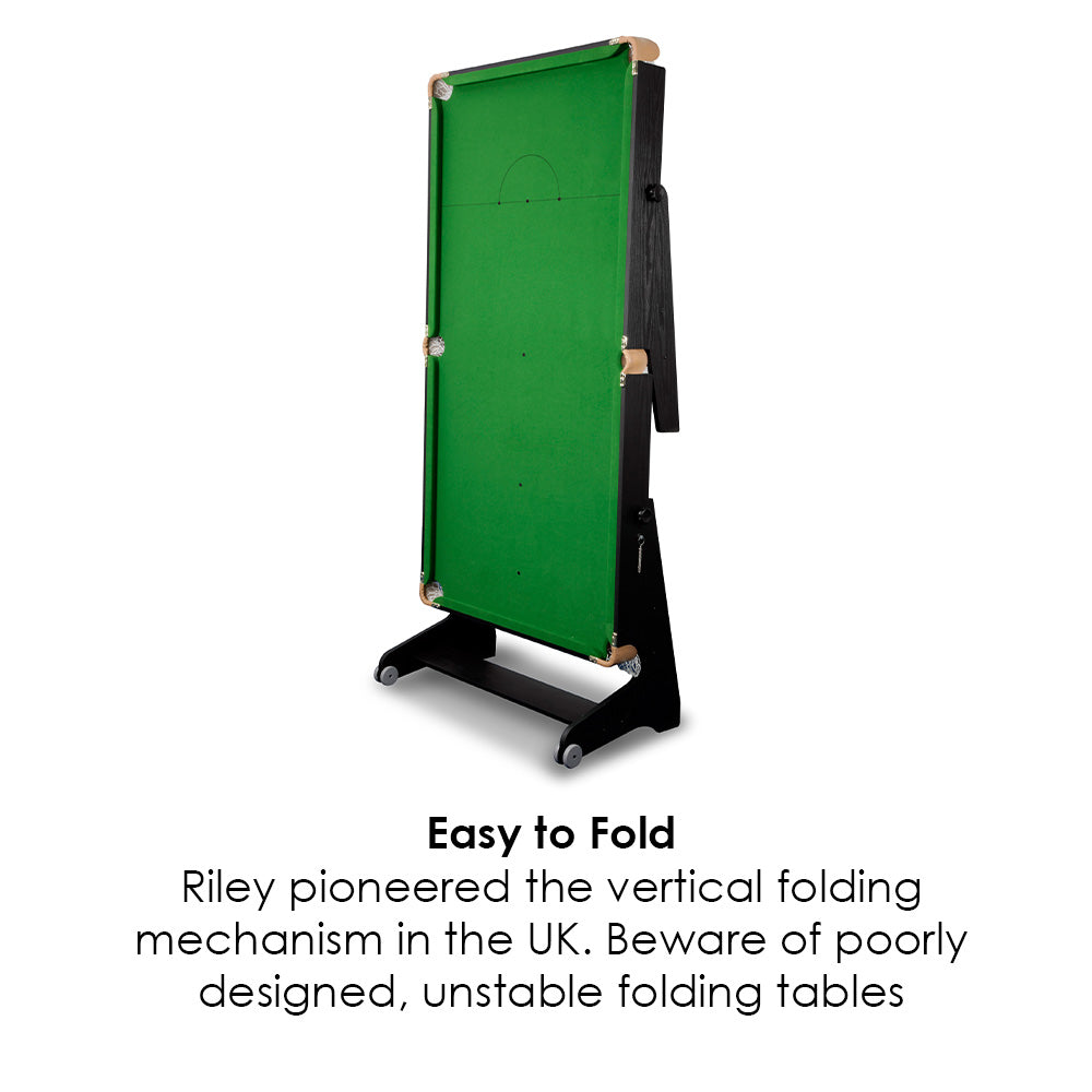 Riley 6ft 3 in 1 Folding Snooker Table - Snooker, Pool and Dartboard - Black/Wood Effect with Green Cloth - Folds Vertically
