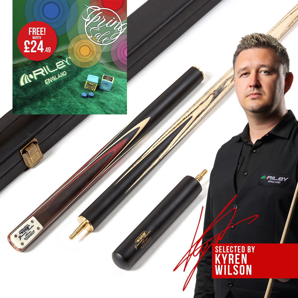 BCE 3 Piece Grand Master Snooker Cue - 3/4 Cut Cue - Layered Ebonised Black Wood Butt - 9.5mm Tip - 145cm - Black/ Red/ Natural