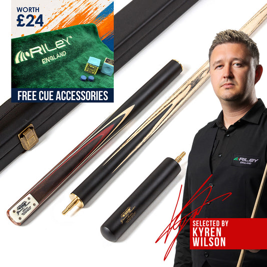 BCE 3 Piece Grand Master Snooker Cue - 3/4 Cut Cue - Layered Ebonised Black Wood Butt - 9.5mm Tip - 145cm - Black/ Red/ Natural