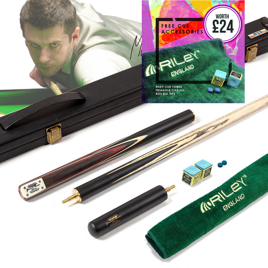 BCE 3 Piece Grand Master Snooker Cue and Hard Case 3/4 Cut- Layered Ebonised Black Wood Butt - 9.5mm Tip - 145cm - Black/ Red/ Natural