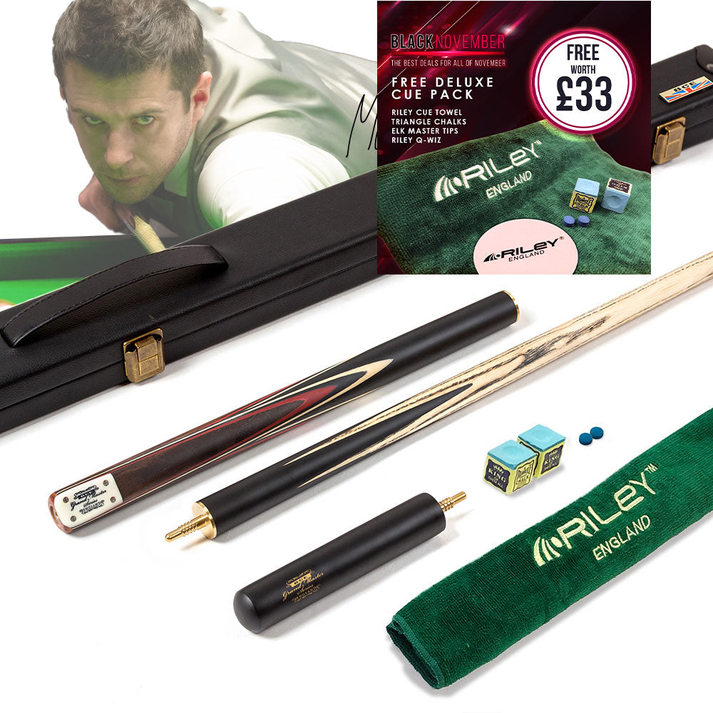 BCE 3 Piece Grand Master Snooker Cue - 3/4 Cut Cue - Layered Ebonised Black Wood Butt - 9.5mm Tip - 145cm - Black/ Red/ Natural