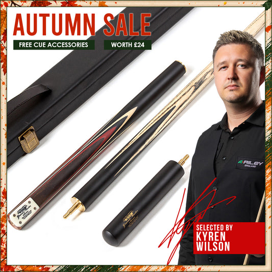 BCE 3 Piece Grand Master Snooker Cue - 3/4 Cut Cue - Layered Ebonised Black Wood Butt - 9.5mm Tip - 145cm - Black/ Red/ Natural