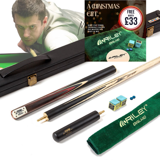 BCE 3 Piece Grand Master Snooker Cue - 3/4 Cut Cue - Layered Ebonised Black Wood Butt - 9.5mm Tip - 145cm - Black/ Red/ Natural