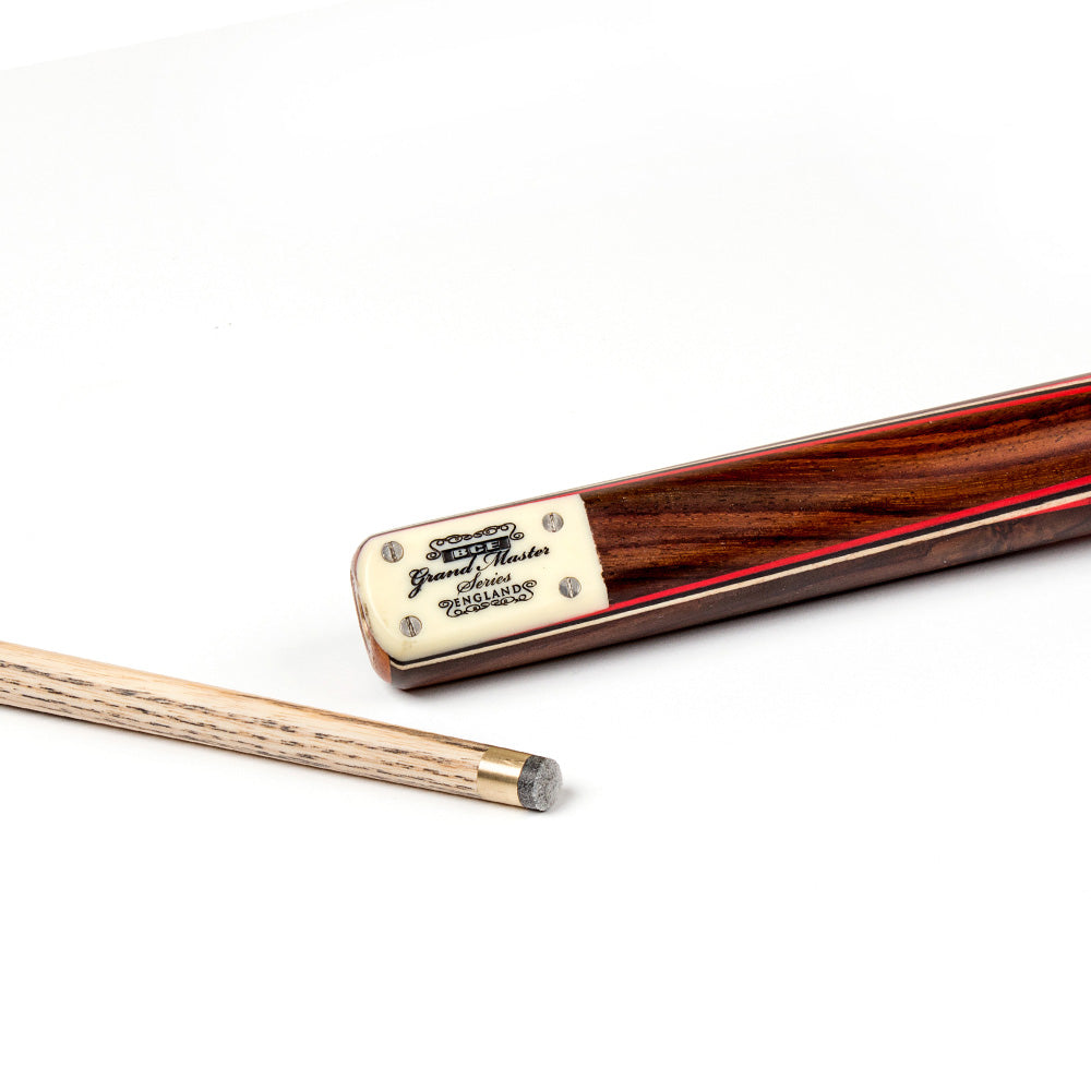 BCE 3 Piece Grand Master Snooker Cue and Hard Case 3/4 Cut- Layered Ebonised Black Wood Butt - 9.5mm Tip - 145cm - Black/ Red/ Natural