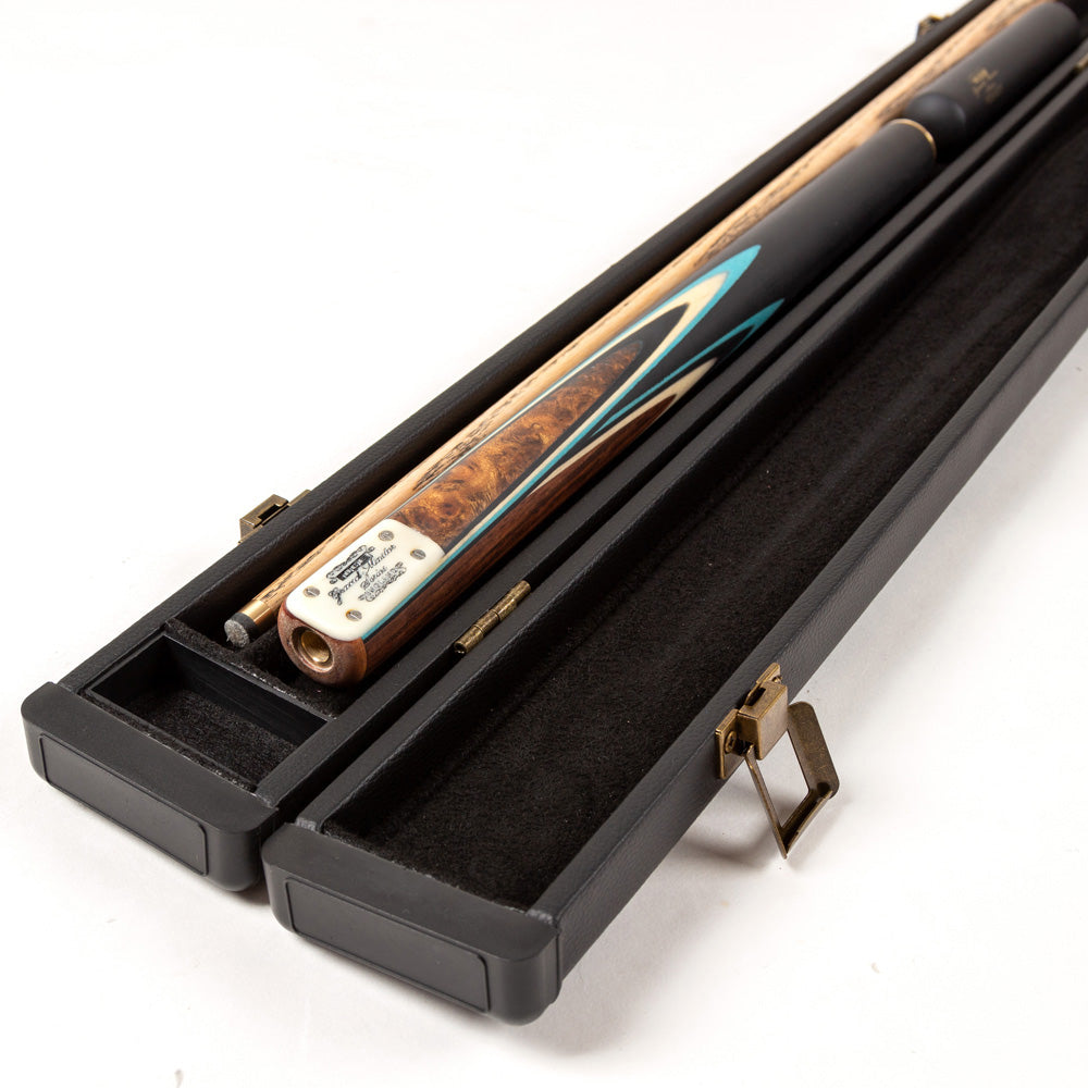 BCE 3 Piece Grand Master Snooker Cue and Hard Case 3/4 Cut- Layered Ebonised Black Wood Butt - 9.5mm Tip - 145cm - Black/ Blue/ Natural