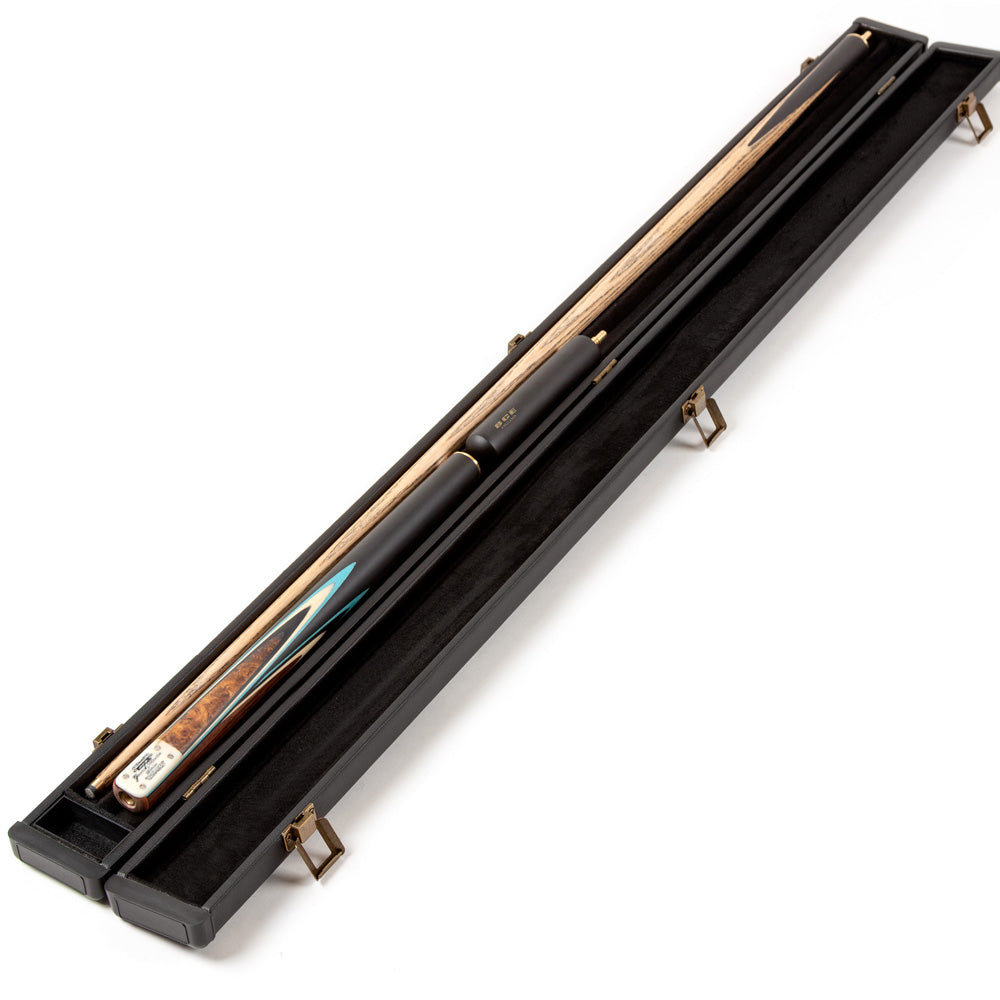 BCE 3 Piece Grand Master Snooker Cue and Hard Case 3/4 Cut- Layered Ebonised Black Wood Butt - 9.5mm Tip - 145cm - Black/ Blue/ Natural