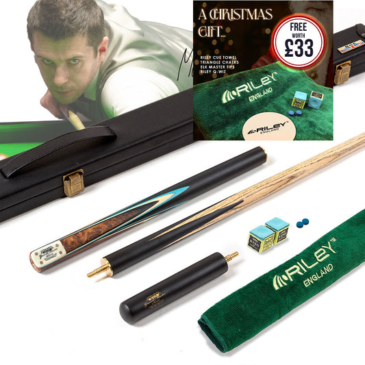 BCE 3 Piece Grand Master Snooker Cue - 3/4 Cut Cue - Layered Ebonised Black Wood Butt - 9.5mm Tip - 145cm - Black/ Blue/ Natural
