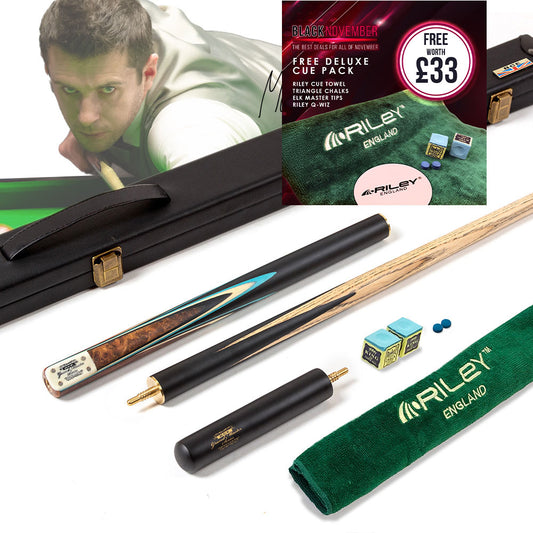 BCE 3 Piece Grand Master Snooker Cue - 3/4 Cut Cue - Layered Ebonised Black Wood Butt - 9.5mm Tip - 145cm - Black/ Blue/ Natural